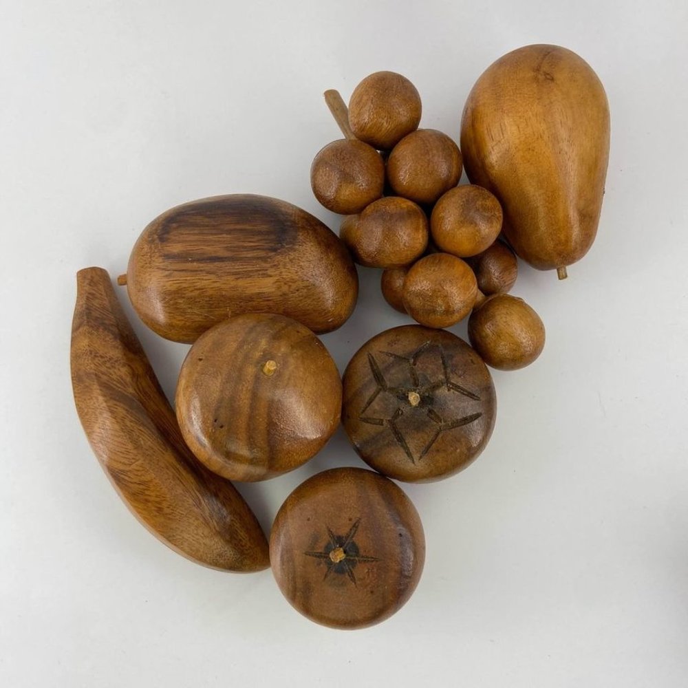 Monkey Pod Carved Wood Fruit Decor